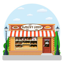 Bakery Shop Front Veiw Flat Icon.