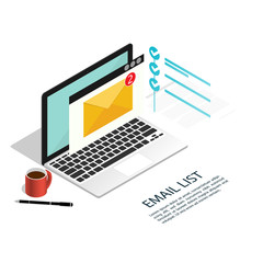 Wall Mural - email list laptop isometric vector