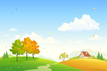 Cartoon rural fall landscape