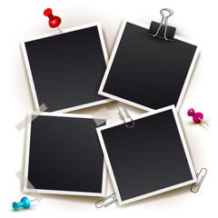 Wall Mural - set of square vector photo frames on sticky tape, pins and rivets. template photo design. vector ill