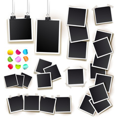 Wall Mural - set of square vector photo frames on sticky tape, pins and rivets. template photo design. vector ill