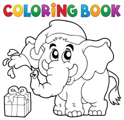 Canvas Print - Coloring book Christmas elephant