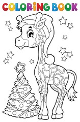 Canvas Print - Coloring book Christmas giraffe