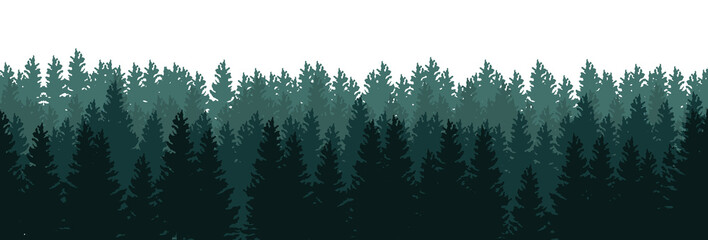 Silhouettes of trees in the forest on white background - seamless vector panorama