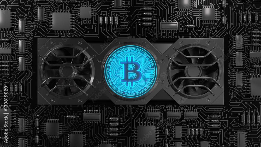Bitcoin Mining Concept. 3D illustration