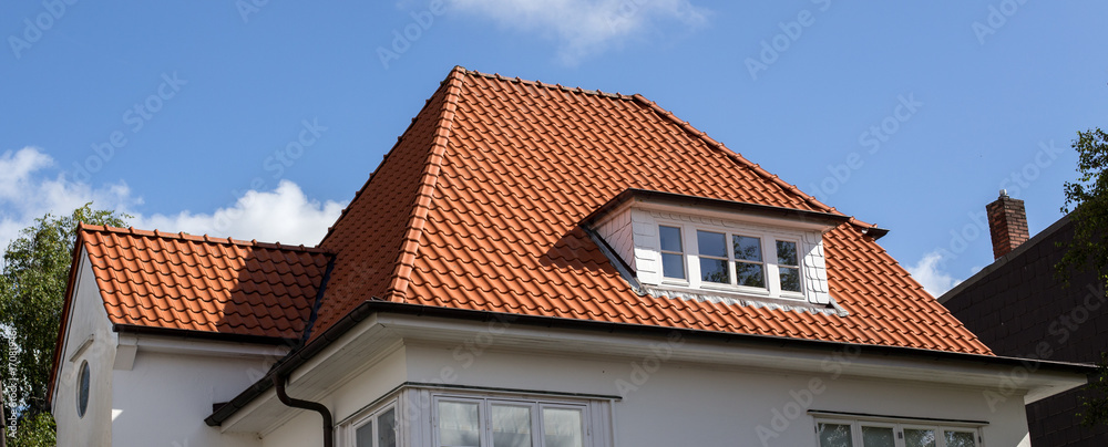 roof of house with red tiles - obrazy, fototapety, plakaty 