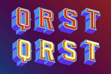 Poster - 3D vintage letters with neon lights