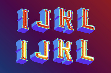 Poster - 3D vintage letters with neon lights