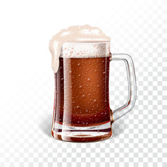 Wall Mural - Vector illustration with fresh dark beer in a beer mug on transparent background.