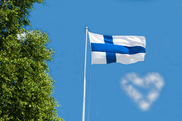 Wall Mural - Flag of Finland on sky background.