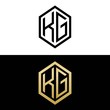 initial letters logo kg black and gold monogram hexagon shape vector