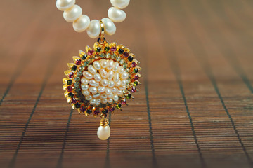 Indian Made Traditional Gold Necklace with Pearls