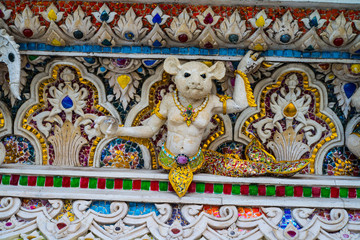 High Relief Sculpture of animal and monster decorated with ceramic, Wat Pariwat Temple,Bangkok,Thailand