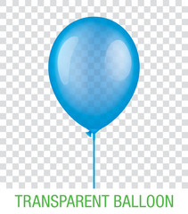 Transparent blue vector balloon on a plastic stick, isolated on background. Realistic balloon illustration for party, celebration, festival, birthday or branding design decoration.