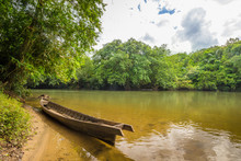 Traditional Boat On The River Indonesia In Jungles