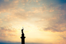 March 2009, Saint-Petersburg, Russia - Silhouette Of Angel On Alexander Column On Palace Square (Dvortsovaya Square)