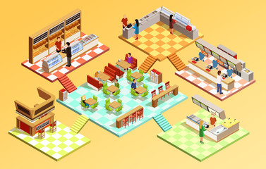 Wall Mural - Food Court Isometric Concept