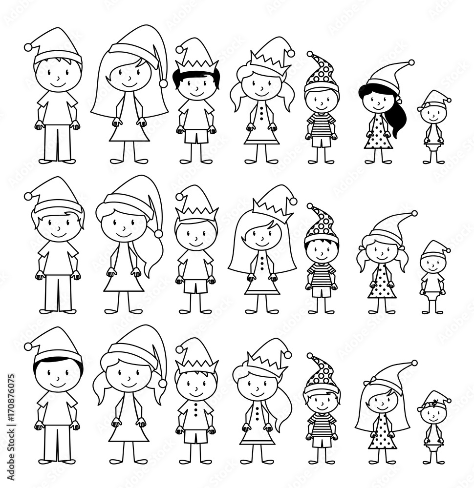 Vector Collection of Line Art Christmas or Holiday Themed Stick Figures or  Stick Figure Family Stock Vector | Adobe Stock, image size:970x1000