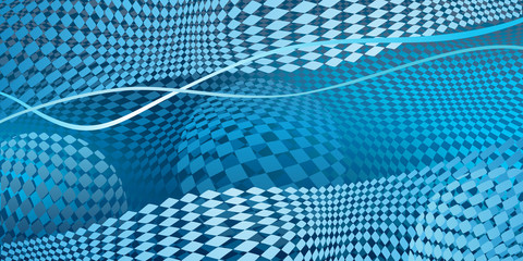 Fototapete - Futuristic image of a wave on a plane of squares and abstract spheres. Vector background image.