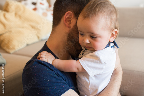 Father Comforting Crying Baby Buy This Stock Photo And Explore