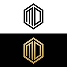 Initial Letters Logo Mo Black And Gold Monogram Hexagon Shape Vector