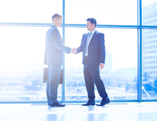 Wall Mural - Full length image of two successful business men shaking hands with each other