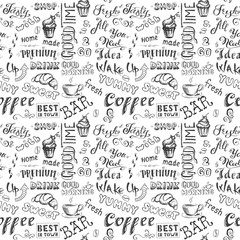 Coffee elements seamless pattern background,hand draw