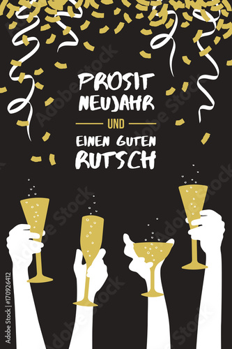 Fotografía Prosit Neujahr Grußkarte Silvester dunkel