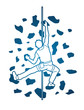 Man climbing on the wall , Hiking indoor outline graphic vector.