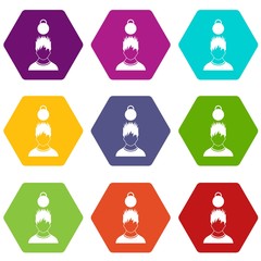 Poster - Man with the weight over head icon set color hexahedron