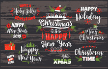 Set Of Christmas And Happy New Year Lettering Designs.