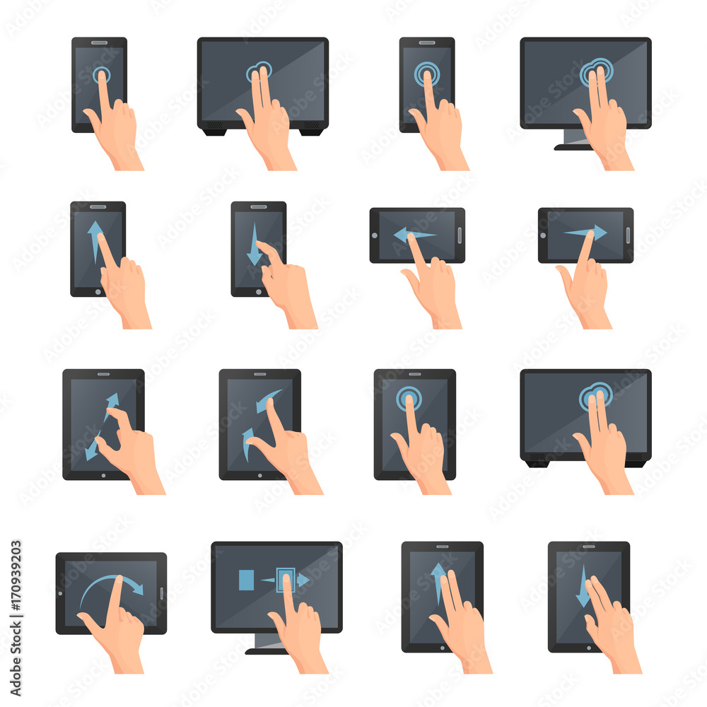 Hand Gestures On Touch Digital Devices Stock Illustration | Adobe Stock