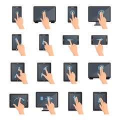 Canvas Print - Hand Gestures On Touch Digital Devices