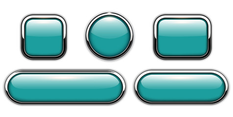 Fototapete - Glossy buttons blue with metallic chrome elements