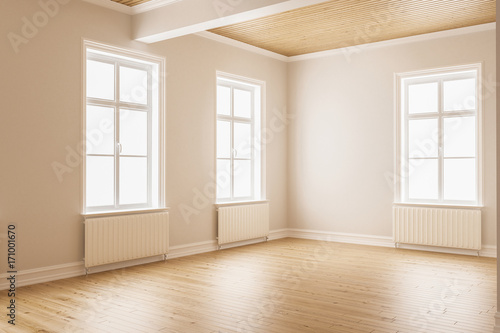 Room With Linear Wood Ceiling And Radiator Detail Buy This Stock