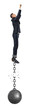 © gearstd - A businessman jumps in the air while connected to a large iron ball with a broken chain.
