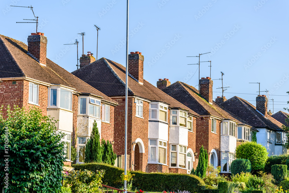 Evening View of Row of Typical English Terraced Houses in Northampton ...