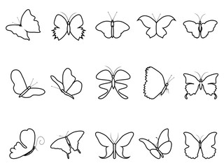 butterfly outline icons set