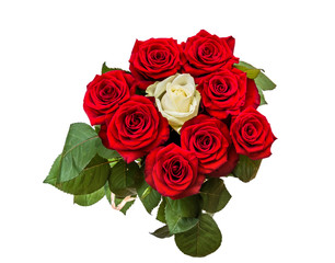 Wall Mural - Bouquet of white and red roses. Isolated on white. Top view.