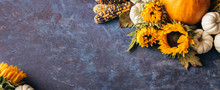 Autumn Background With Festive Decoration And Copyspace.