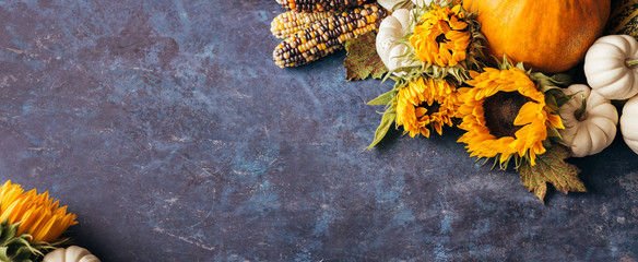 Wall Mural - autumn background with festive decoration and copyspace.