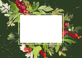 Wall Mural - Christmas with berries watercolor postcard.