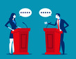 Successful. Business person a speaking  at podium. Concept business vector illustration.