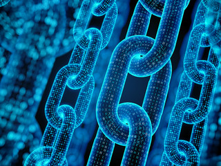 Wall Mural - block chain concept - digital code chain. 3d rendering