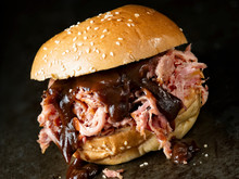 Rustic American Barbecued Pulled Pork Sandwich