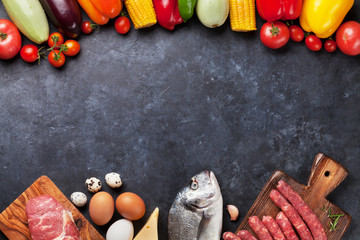 Wall Mural - Vegetables, fish and meat cooking