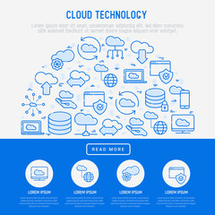 Wall Mural - cloud computing technology concept in half circle with thin line icons related to hosting, server st