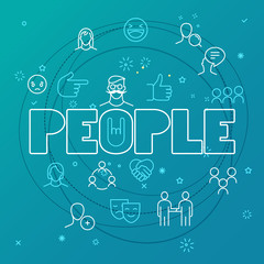 Poster - People concept. Different thin line icons included