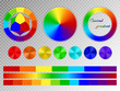 A set of rainbow elements. Color wheel, multi-colored conical gradients with a metal texture on a transparent background.
