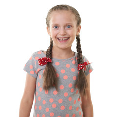 pretty little girl studio portrait, white background